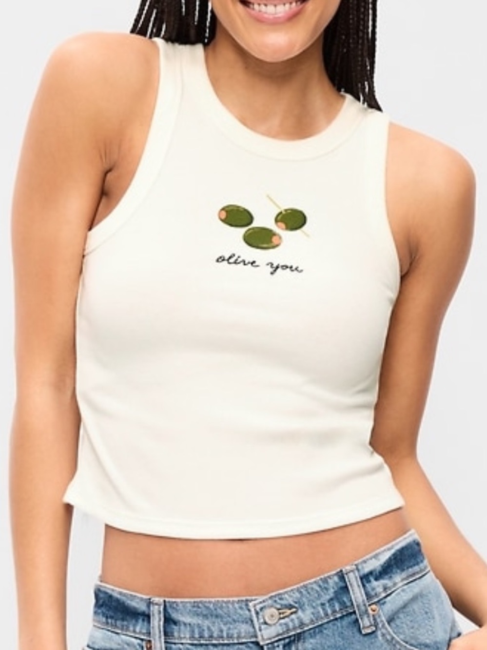 NWT Old Navy “Olive You” High Neck Cream Tank